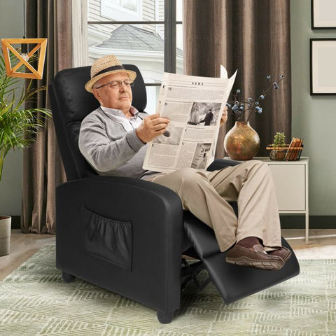 Master Recliner Chair with Integrated Footstool and High Backrest in Black