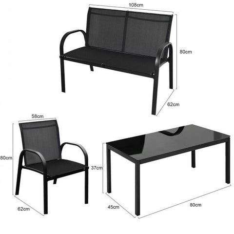 Barlow Steel Framed Garden Furniture Set with Coffee Table in Black