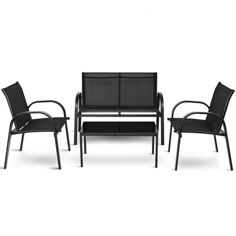 Barlow Steel Framed Garden Furniture Set with Coffee Table in Black