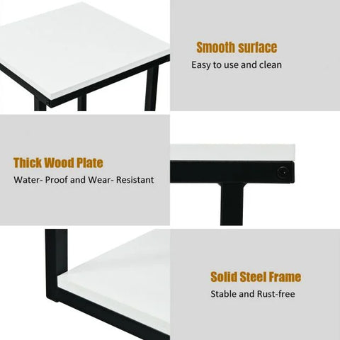 Modern Industrial Style Side Table with Square Design and 3 Tiers