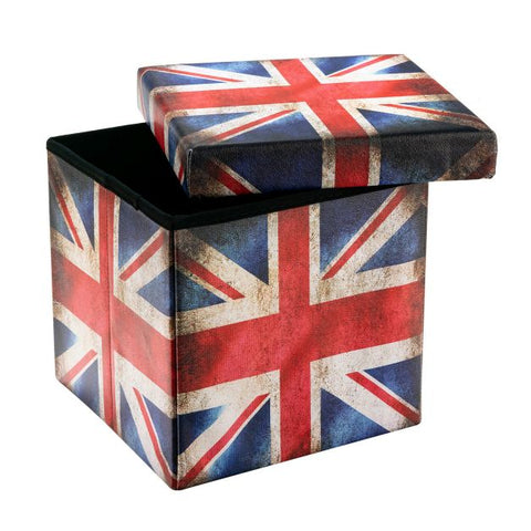 Britannia Square Footstool with 38cm Length Width and Height in Union Jack Flag