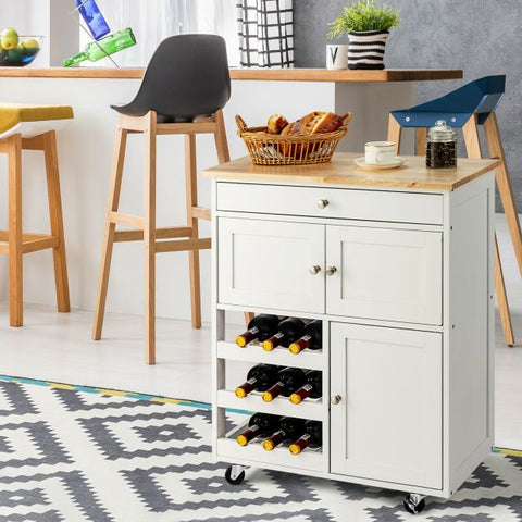Sleek and Sturdy Kitchen Cart with Movable Wheels and Integrated Wine Rack