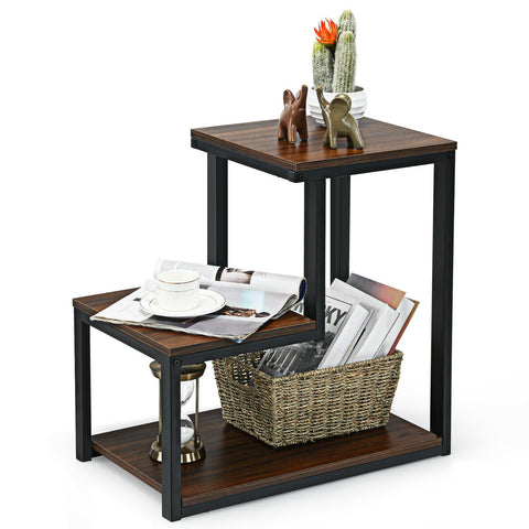 Modern Industrial Style Side Table with Square Design and 3 Tiers