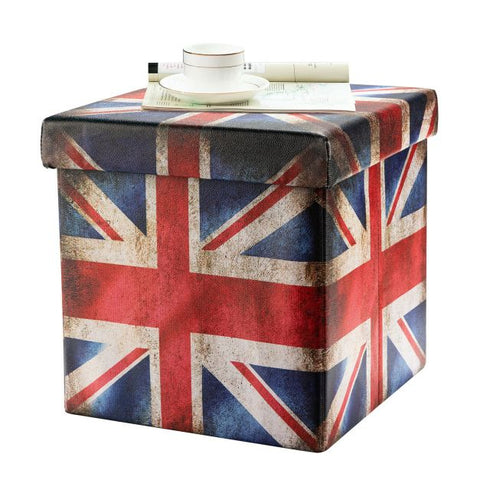 Britannia Square Footstool with 38cm Length Width and Height in Union Jack Flag