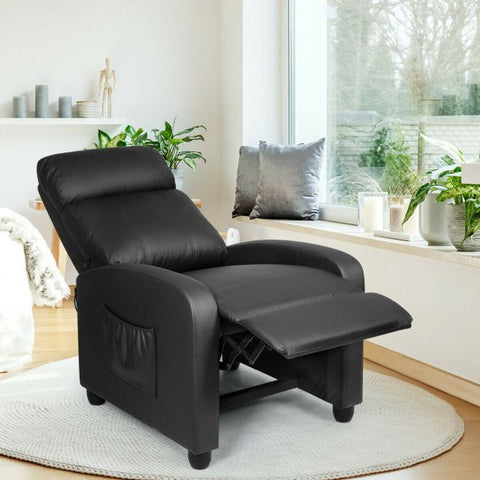Master Recliner Chair with Integrated Footstool and High Backrest in Black
