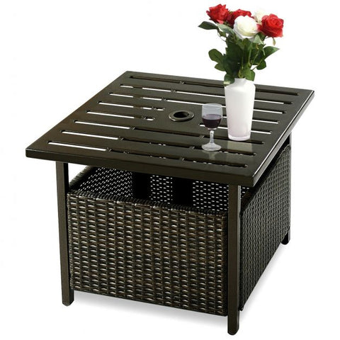 Garden Square Wicker Table with Umbrella Hole