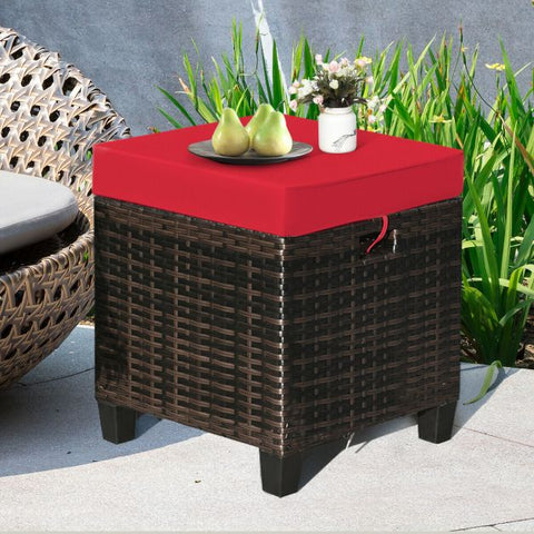 Outdoor Rattan Furniture Ottoman Set soft Cushions in Red