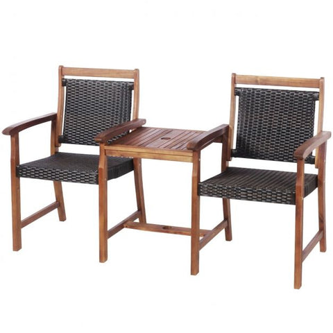 Garden Furniture Set with Durable Natural Wood and Parasols Hole