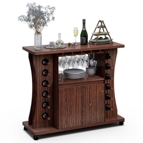 Versatile Serving Trolley with Integrated Wine Rack and Storage Rack in Walnut
