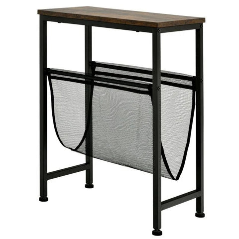 Compact Industrial Style Side Table with Mesh Magazine Holder