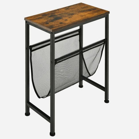 Compact Industrial Style Side Table with Mesh Magazine Holder