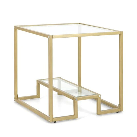 Multi-Function Square Tempered Glass Side Table with Chic Design in Gold