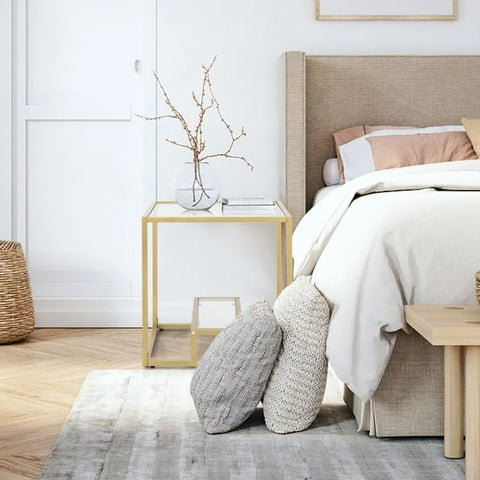Multi-Function Square Tempered Glass Side Table with Chic Design in Gold