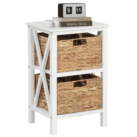 Versatile Side Table with Spacious Seagrass Baskets and Solid Wood Frame