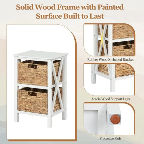 Versatile Side Table with Spacious Seagrass Baskets and Solid Wood Frame