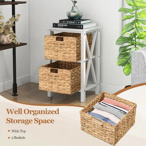 Versatile Side Table with Spacious Seagrass Baskets and Solid Wood Frame
