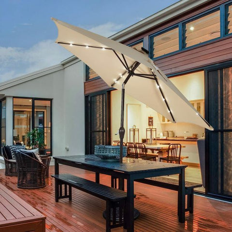Dynamo 3m Solar Powered Outdoor Umbrella with LED Lights and Crank
