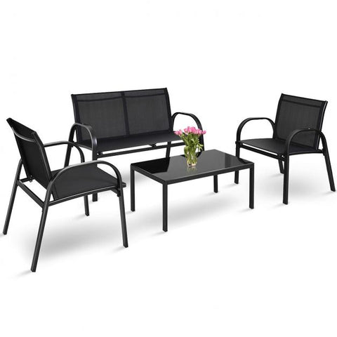 Barlow Steel Framed Garden Furniture Set with Coffee Table in Black