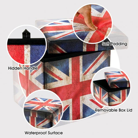 Britannia Square Footstool with 38cm Length Width and Height in Union Jack Flag