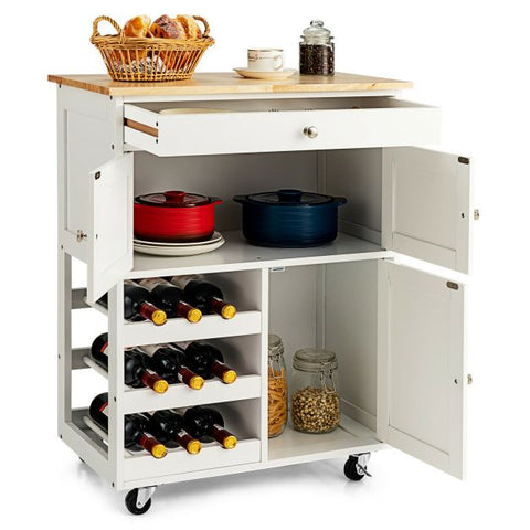 Sleek and Sturdy Kitchen Cart with Movable Wheels and Integrated Wine Rack