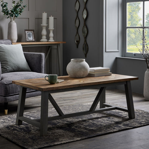 Aylesbury Coffee Table with Herringbone Pattern Top in Early Grey Frame