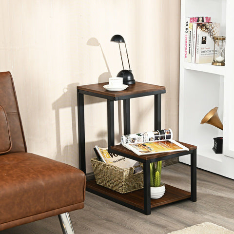 Modern Industrial Style Side Table with Square Design and 3 Tiers