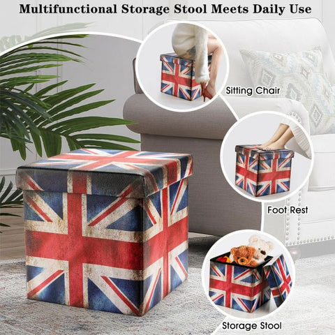 Britannia Square Footstool with 38cm Length Width and Height in Union Jack Flag