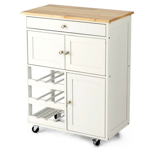 Sleek and Sturdy Kitchen Cart with Movable Wheels and Integrated Wine Rack