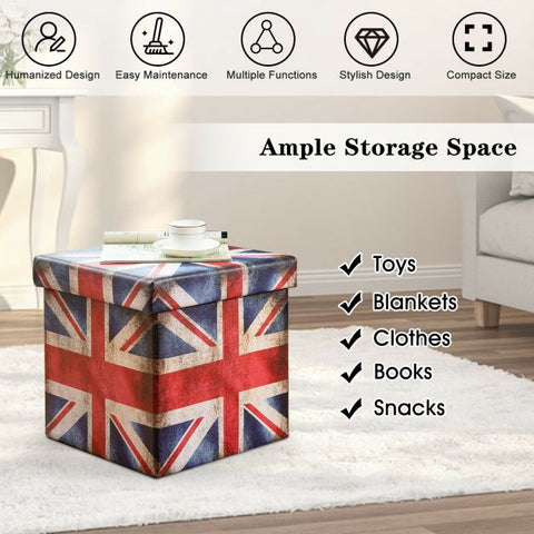 Britannia Square Footstool with 38cm Length Width and Height in Union Jack Flag