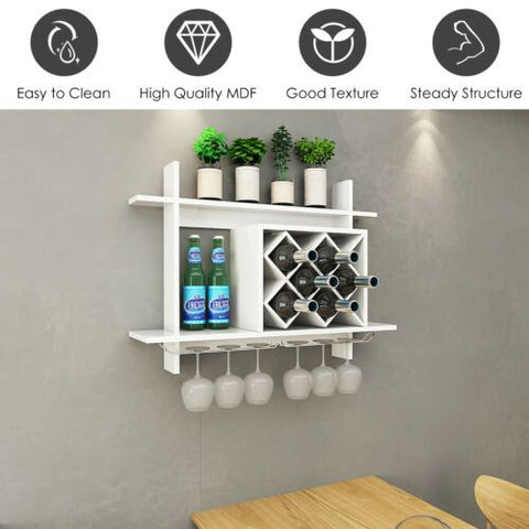 Wall Mounted Wine Rack for 6-Bottles with Storage Display