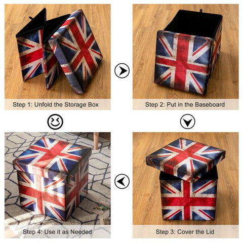 Britannia Square Footstool with 38cm Length Width and Height in Union Jack Flag