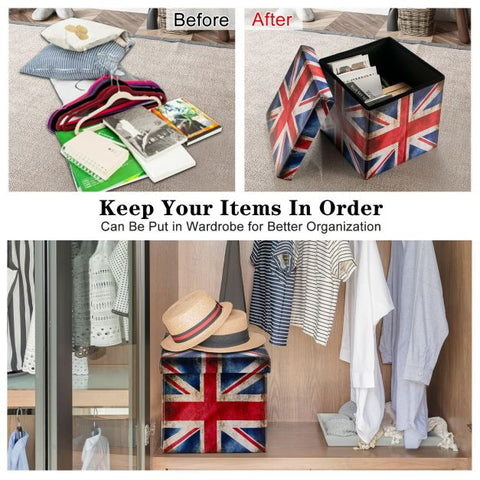 Britannia Square Footstool with 38cm Length Width and Height in Union Jack Flag