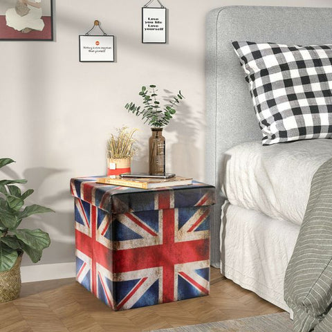 Britannia Square Footstool with 38cm Length Width and Height in Union Jack Flag