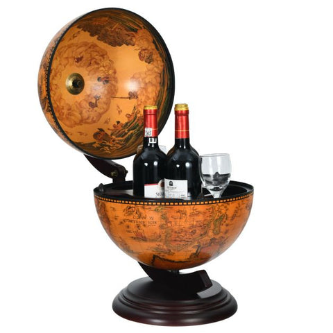 Vintage Inspired Globe Wine Holder with Map and Stable Design