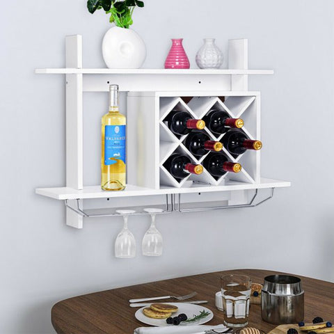 Wall Mounted Wine Rack for 6-Bottles with Storage Display