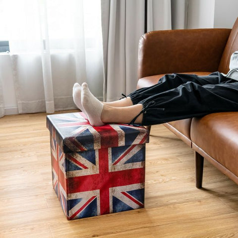 Britannia Square Footstool with 38cm Length Width and Height in Union Jack Flag