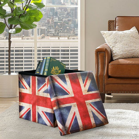 Britannia Square Footstool with 38cm Length Width and Height in Union Jack Flag