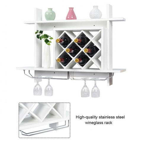 Wall Mounted Wine Rack for 6-Bottles with Storage Display