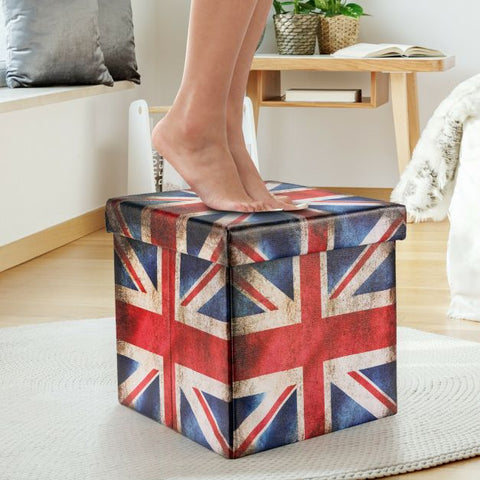 Britannia Square Footstool with 38cm Length Width and Height in Union Jack Flag