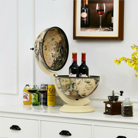 Vintage Inspired Globe Wine Holder with Map and Stable Design