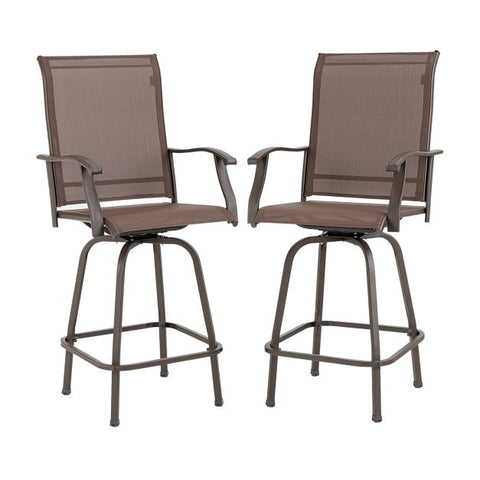 Patio Bar Stool Set with Swivel and High Backrest in Brown