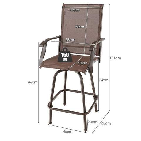 Patio Bar Stool Set with Swivel and High Backrest in Brown