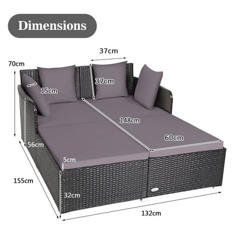 Spacious Garden Daybed Furniture Set with soft Cushions in White