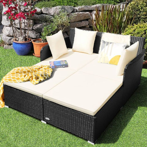 Spacious Garden Daybed Furniture Set with soft Cushions in White