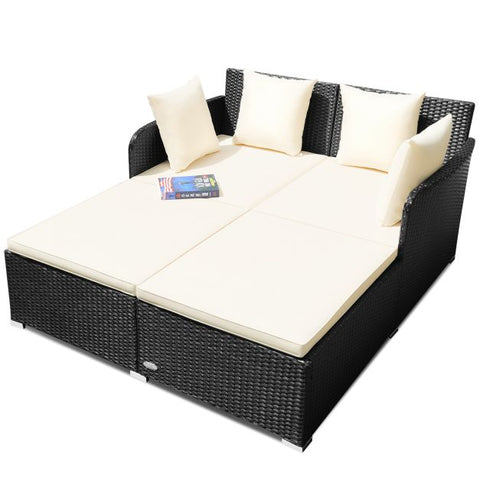 Spacious Garden Daybed Furniture Set with soft Cushions in White