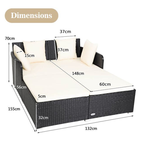Spacious Garden Daybed Furniture Set with soft Cushions in White