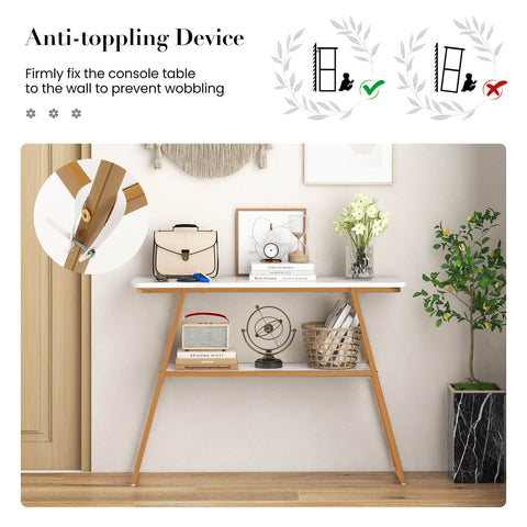 Contemporary Entryway Console Tanle with Storage Shelf and Faux Marble Top