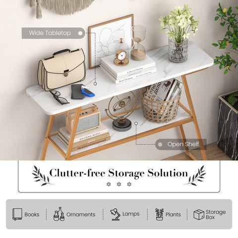 Contemporary Entryway Console Tanle with Storage Shelf and Faux Marble Top