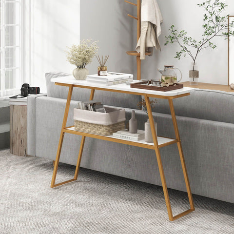 Contemporary Entryway Console Tanle with Storage Shelf and Faux Marble Top