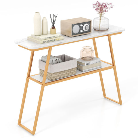 Contemporary Entryway Console Tanle with Storage Shelf and Faux Marble Top